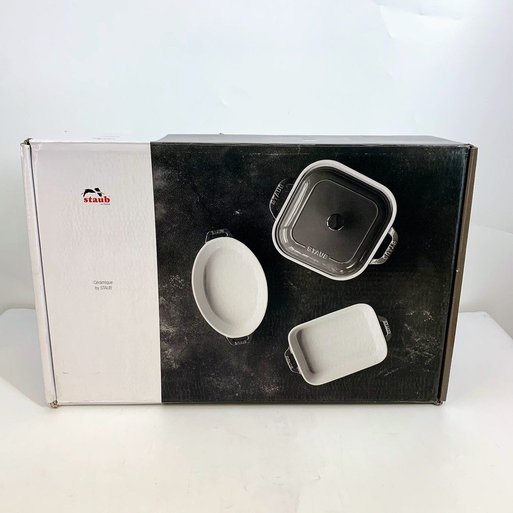 Staub Ceramique 4 Piece Rectangular Oval Baking Dish Set White